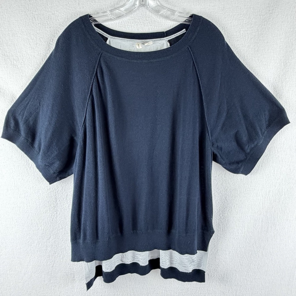 MOTH Womens Tshirt Navy Grey Contrast Colorblock Short Sleeve Minimalist Sz L